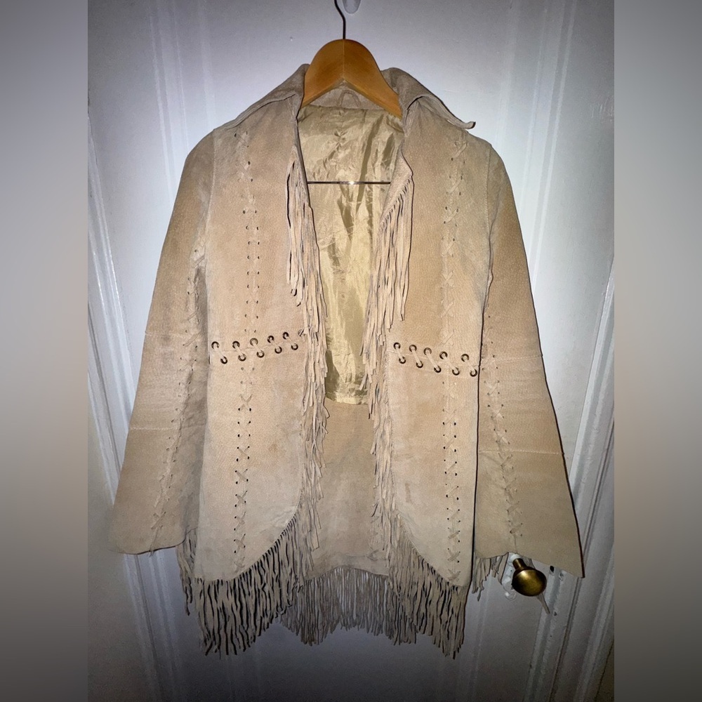 SOLD - Vintage - *Rare! Wet Seal Fringe Tan Suede / Leather Jacket